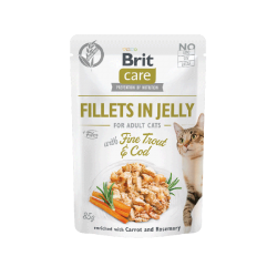 BRIT CARE CAT POUCH FILLETS IN JELLY WITH FINE TROUT & COD ENRICHED WITH CARROT & ROSEMARY 85G